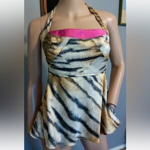 NWT Roberto Just Cavalli Italy Animal Tiger Print Halter Top Blouse 42 $480